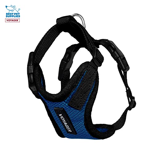 Image of Best Pet Supplies Voyager Step-in Lock Pet Harness w Reflective Pet Leash Combo Set with Neoprene Handle 5ft - Supports Small, Medium and Large Breed Puppies /Cats - Royal Blue /Black Trim Set, XXXS