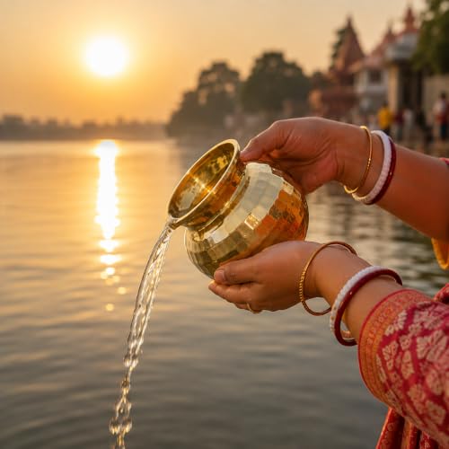 Image of Pure Source India Pure Brass Diamond Cut Lota Kalash for Diwali Puja Home Temple, 500ml (4 inch)
