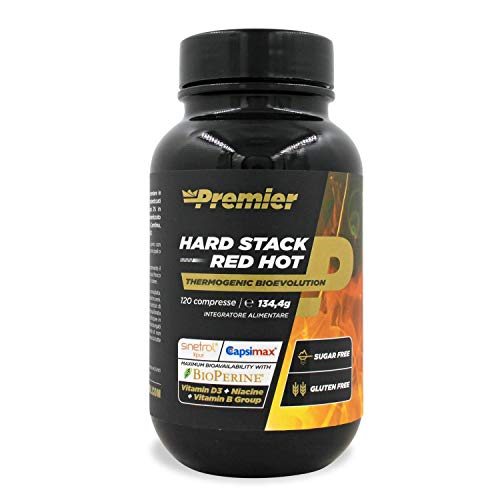 Premier Integratori Hard Stack Red Hot | termogenico - brucia grassi | Estratto di agrumi e guaranà, Estratto naturale di peperoncini rossi piccanti, Estratto di pepe nero (120 compresse)