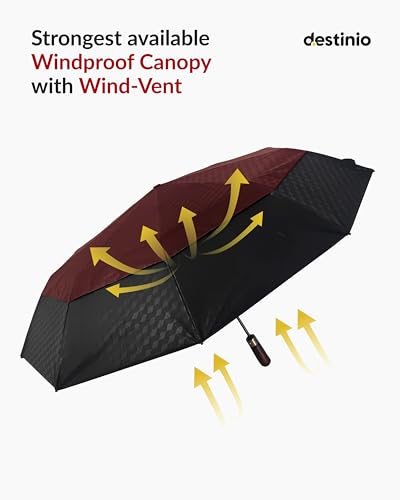 Image of Destinio Umbrella for Man - Large Size, Fully Automatic, Windproof Fibreglass Ribs, UPF 50+ Sun Protection, Premium 210T Pongee, Foldable Travel Umbrella for Rain for Men and Women - 3 fold Compact Easy to Carry (Auto open auto close)