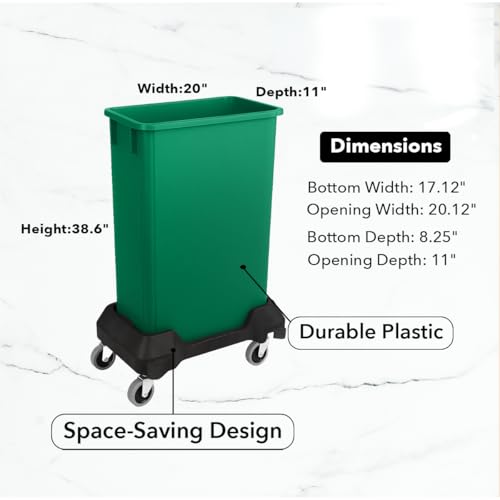 Image of 23 Gallon Slim Rectangular Garbage Can with Wheels - Dark Green