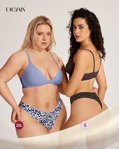 Image of OEAK Seamless Thongs for Women Invisible Thongs No Show Thong Panty Liners Tangas Comfortable Workout G-Strings Underwear Leopard Coffee XS
