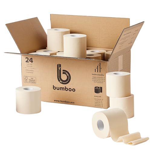 Bumboo Bamboo Toilet Roll 24 Pack | Unbleached Toilet Paper 3 ply, 300 Sheets | Eco Toilet Rolls | Plastic-Free, Soft, Strong, Sustainable & Biodegradable Toilet Tissue