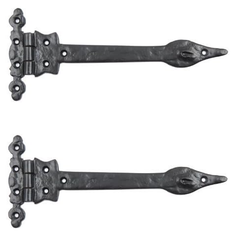 Black Cast Iron Spear Hinges Leaf Design Pair Of New (12 Cover