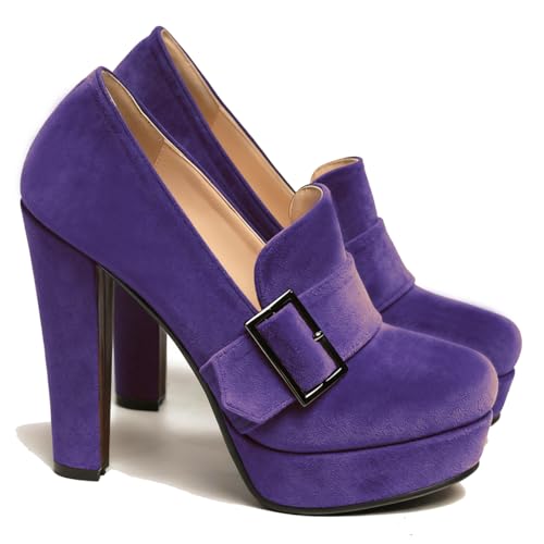 Image of SHODENSE Women Vintage Chunky Platform Loafers Pumps Tassel Round Closed Toe Slip On Suede Block High Heel Dress Loafer Shoes Buckle Strap Oxford Loafers Fringe Pump Dressy Chic Sexy Y2k 4-11 M US