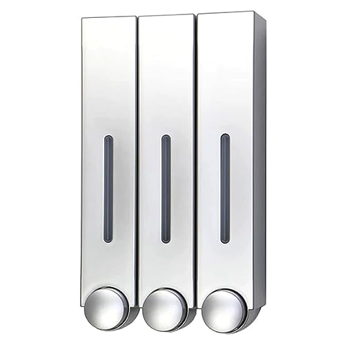 ソープディスペンサー 3連 シルバー プラスチック製 420ml 壁掛け式 手動 ボタンを押すだけのシンプル設計!狭いスペースでも設置可能 AP-UJ0935-3S-SI