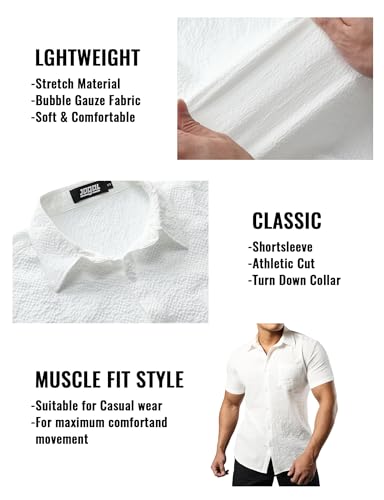 JOGAL Men's Button Down Shirts Short Sleeve Casual Shirts Textured Summer Beach Wedding Shirts4