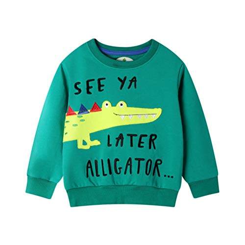 HILEELANG Toddler Boy Sweatshirt Christmas Winter Warm Crewneck Green Crocodile Cotton Casual Long Sleeve T-Shirts Outfits Clothes