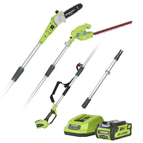Greenworks Akku-Hochentaster u. Teleskop Heckenschere 2in1 G40PSHK2 (Li-Ion 40V 51cm/20cm Schwertlänge 18mm Schnittstärke 240cm Teleskopstange inkl. 2Ah Akku und Ladegerät)