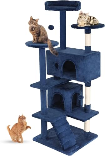 Arbre à chat multifonctionnel 137 cm : fini les griffures avec cette maison pour chat d'intérieur