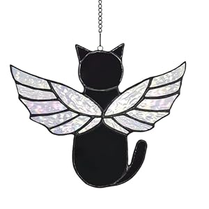 Velasyart Engel Katze Buntglas Gedenkfenster Schwarz