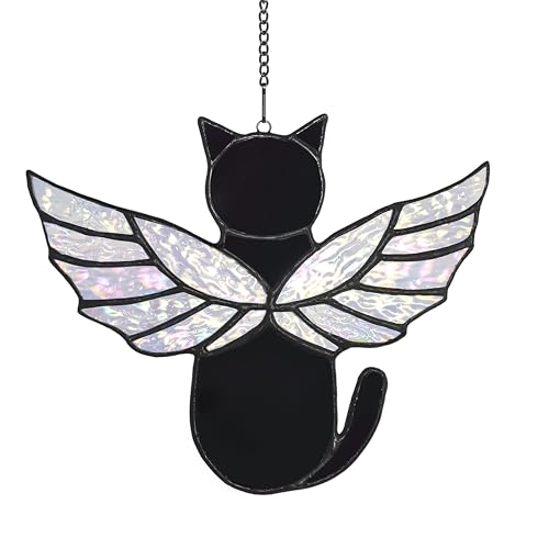 Velasyart Engel Katze Buntglas Gedenkfenster Schwarz