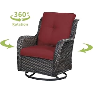 HUMMUH Outdoor Swivel Rocker PE Wicker Patio Chairs Set of 2 Rattan Rocking Chair Furniture Set