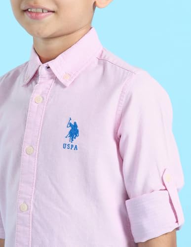 Image of U.S. Polo ASSN. Solid Cotton Shirt for Boys - Spread Collar, Long Sleeves, Regular Fit Shirt for Kids