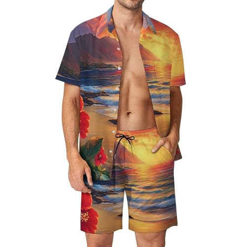 Camisa de botones Hawaii Sunset y pantalón corto para tus tardes en la playa