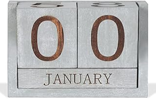 Wooden Desk Calendar Blocks, Date Desktop Block Calendar, Vintage Wood Perpetual Calendars Block for Rustic Home Office Decoration, Natural Wood&Laser Engraved(Vintage Washed Grey)