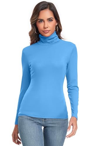 Image of Women's Long Sleeve Casual Lightweight Turtleneck Top Slim Fit Thermal Active Layer Shirts