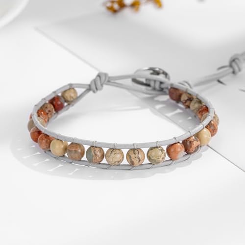 Image of Plumiss Women Boho Handmade Natural Stone Crystal Leather Bead Wrap Bracelets Collection