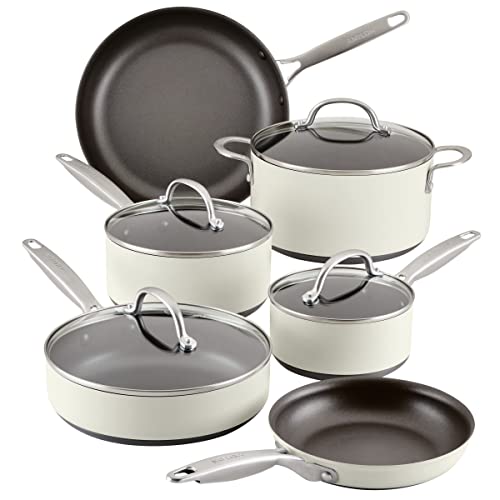 Image of Anolon Achieve Hard Anodized Nonstick Cookware/Pots and Pans Set, 10 Piece - Cream