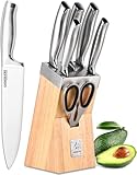 Set de couteaux de cuisine avec 5 couteaux, couteaux aiguisés à la main, lame et manche en acier inoxydable de haute qualité, accents en chrome brillant, particulièrement hygiénique, très tranchant et élégant.