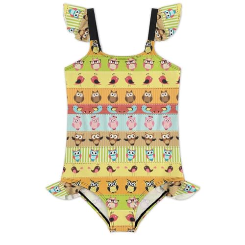 Image of Girls One Piece Swimsuit Cute Alpacas Hearts Stars Ruffles Swimwear Bathing Suits 3-12 Years