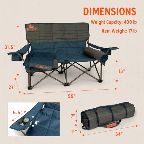 Image of Kelty Low Loveseat Nest - 2P Camp Chair, Removable Blankets (Dark Shadow)