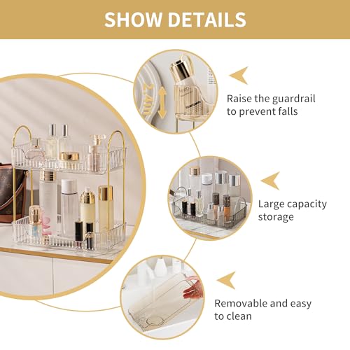 Image of Akinbas 2 Tier Bathroom Organizer Countertop Makeup Perfume Tray Skincare Organizer for Bathroom Dresser Vanity (White)