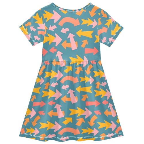 Arrow Pattern Girls Dresses Short Sleeve Casual Midi Sundress for Kids2