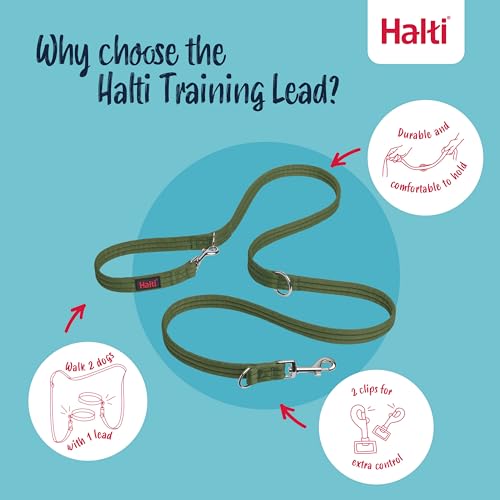 HALTI Doppelführleine - Multifunktionale Hundeleine zum Trainieren und Gassigehen mit Ihrem Hund. Leicht und mit Neopren gepolsterte. Für Welpen geeignet (Größe Groß, Waldgrün, 2m)
