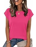 ZEAGOO TSHIRT DAMEN SOMMER SHIRTS RUNDHALS OBERTEILE KURZARM BLUSE BASIC TOPS BUSINESS OUTFIT MAGENTA M