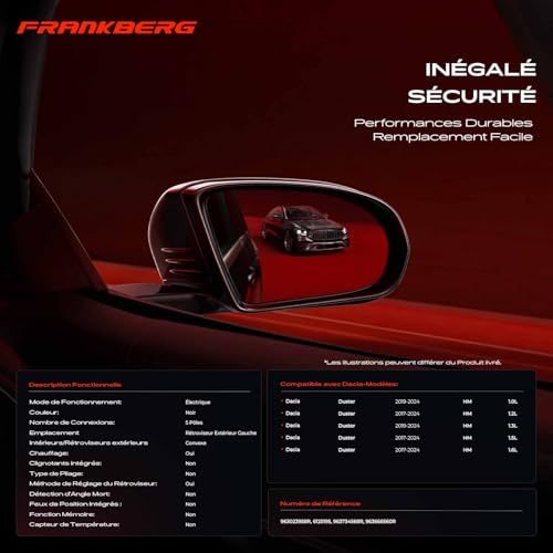 Rétroviseur conducteur Frankberg compatible Duster HM SUV ajustement précis - 3