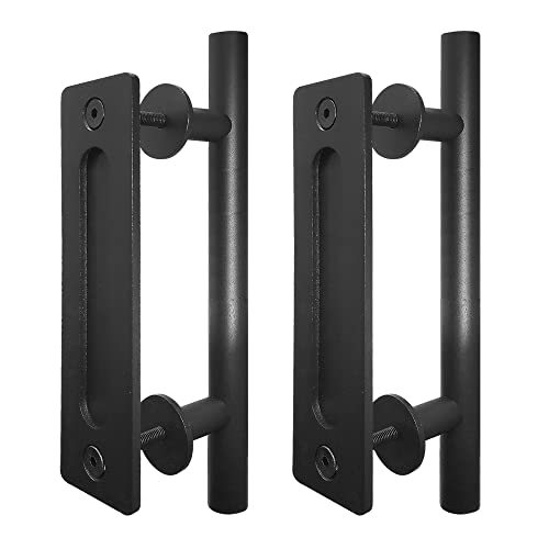 Image of S&Z TOPHAND 12 Inch Sliding Barn Door Handles Black Hardware, Set Black Powder Coated Finish Round Shape - Fit 1 3 /8-1 3 /4 inch Thickness Door Panel, Heavy Duty Solid Steel Gate (2, Black)
