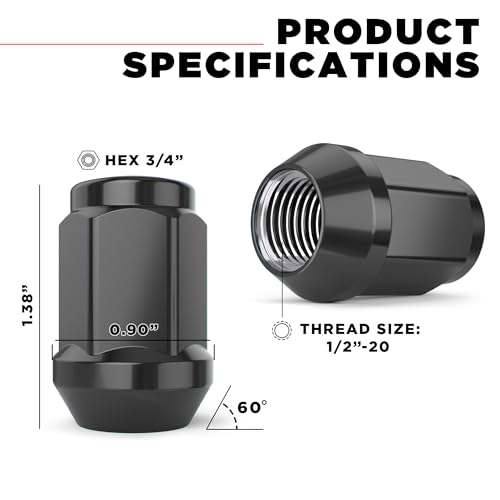 Image of White Knight 1 /2 inch-20 Solid Piece Bulge Acorn Lug Nuts (NO Cap) for Select Aftermarket & Factory Wheel EZ to Install Durable Carbon Steel Stylish (Black Chrome Plated) Finish - 1904SBK-20AM (20 Pack)