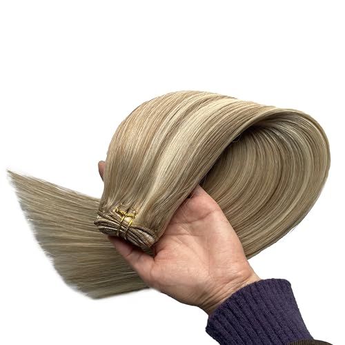 Image of Belaved Clip in Hair Extensions Real Human Hair Beige Blonde to Bleach Blonde 14inch Clip ins 70g 5pcs Clip in Extensions Silky Straight Highlighted Balayage