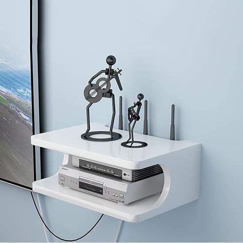 Image of Sidrah Floating TV Shelf Set Top Box Stand | WiFi Router Holder Wooden Wall Shelves | Setup Box Stand for Home | Wall Mount Stylish WiFi Router Holder TV Cabinet Living Room Furniture. (White)