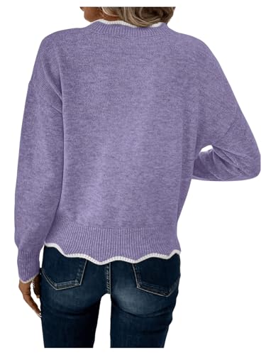 MakeMeChic Women's 2024 Fall Sweaters Long Sleeve Lettuce Trim Lightweight Ribbed Knit Casual Pullover Sweater Tops2