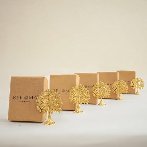 Image of BEHOMA 100% Pure Brass Kalpvriksh Tree with - Set of 5, 8.5 cm | Vastu Brass Tree of Life figurine showpiece - as a collectible display accent (Set of 5, 8.5 cm)