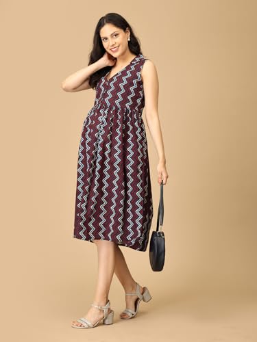 Image of The Mom Store Maternity Dress | Pre and Post Pregnancy Dress | V-Neck | Sleeveless | Indigo Vortex, Blue | L