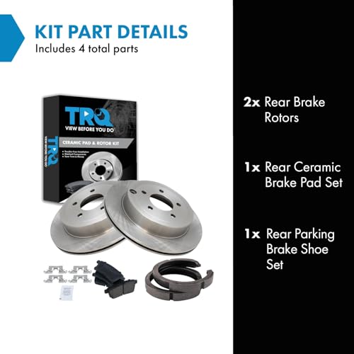 Image of TRQ Rear Brake Pad and Rotor Set Ceramic Parking Shoe Compatible with 2007-2010 Ford Edge Lincoln MKX