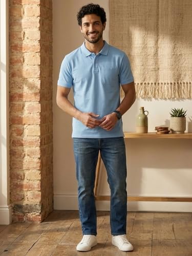 Image of Lux Cozi Men's T-Shirt with Chest Pocket | Polo T-Shirt for Man | Plain Casual Stylish | Half Sleeve| Cotton Blend Collar Polo T-Shirts for Men