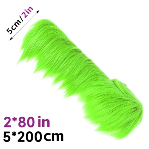 HXJDAM Green Fur Fabric, 5x200 cm Shaggy Faux Fur Trim, Plush Green Fluff - Image 2
