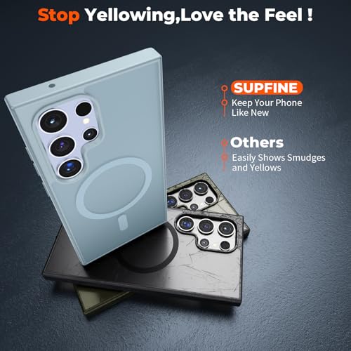 Image of SUPFINE Magnetic for Samsung Galaxy S23 Ultra Case, (Built-in Magnets) (Military Grade Drop Protection) Slim Translucent Shockproof Phone Case,Sliver Blue