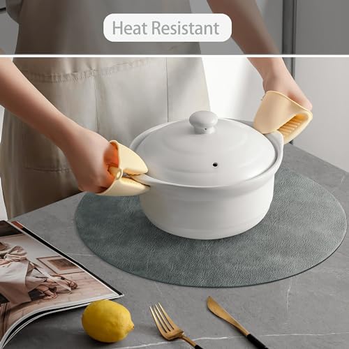 Image of UnivoColors Placemats Round Faux Leather Placemats Set of 8-Waterproof-Wipe Clean-Heat Resistant-Anti Slip Dining Table Place Mats,Suitable for Indoor & Outdoor Use,15 inch.Retro Blue Grey