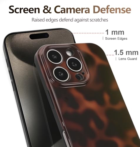MYY Cute Phone Case for iPhone 15 Pro Case, [with 2X Screen Protector] Tortoise Shell Pattern Leopard Full Camera Protective Slim Shockproof Cool Trendy Aesthetic - Brown Amber by MYY - Used condition - Image 3