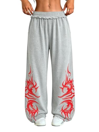 ZAFUL Womens Wide Leg Sweatpants Y2K Gothic Graffiti Sweat Pants - image 1