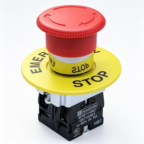 mxuteuk 2NC 22mm Emergency Stop Push Button Switch Red Mushroom Equipment e Stop Shut Off Switch AC 660V 10A HB2-BS544