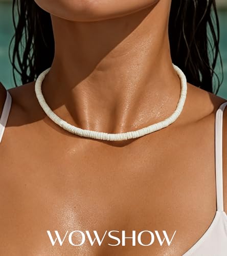 Wowshow Shell Necklace, Puka Shell Necklace for Men Women Smooth Seashell Choker Summer Beach Surfer Jewelry2