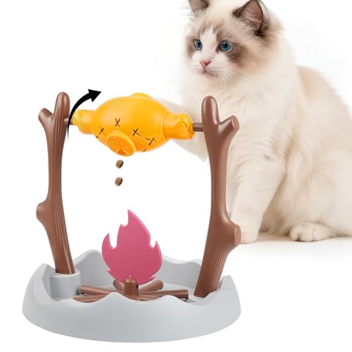 SZEE Cat Treat Puzzle Dispenser Toy, Cat Puzzle Feeder Toy for Slower Eating Training, Keeps Pets Busy & Prevents Overeating, Includes Small Interactive Toys to Boost Appeal (Campfire-Roast Shape)