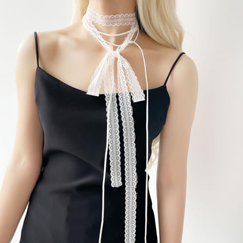 NIDMIDO 2Pcs Lace Solid Color Narrow Scarf Skinny for Women Satin Scarf Belts Sash Necktie Neck Scarf Choker2
