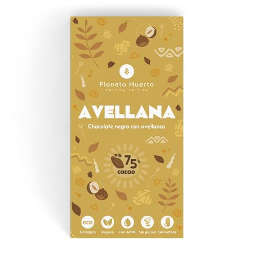 PLANETA HUERTO | Tableta de Chocolate Negro 75% con Avellanas Enteras - Ecológica, Vegana y Artesanal - 100 g |